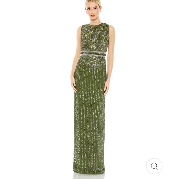 Mac Duggal NWT Sequined High Neck Sleeveless Column Gown Olive Green Sz 6 93603 - Picture 3 of 16